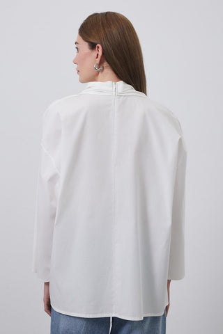 Sofia Poplin Scarf Shirt Ecru