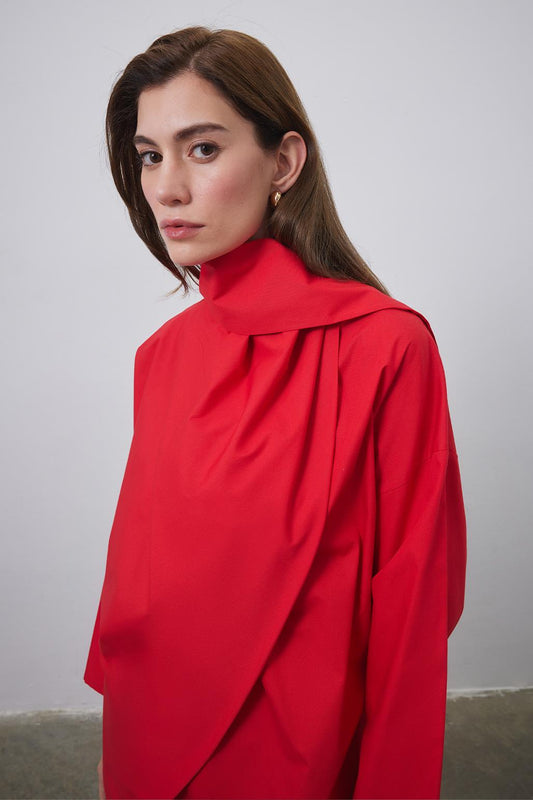 Sofia Poplin Scarf Shirt Red