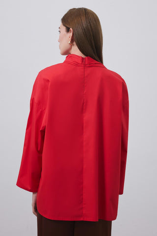 Sofia Poplin Scarf Shirt Red