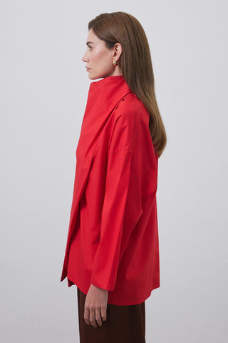Sofia Poplin Scarf Shirt Red