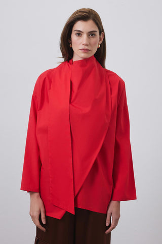 Sofia Poplin Scarf Shirt Red