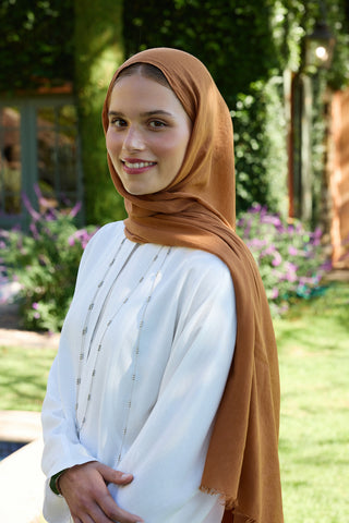 Soft Line Cotton Scarf Almond