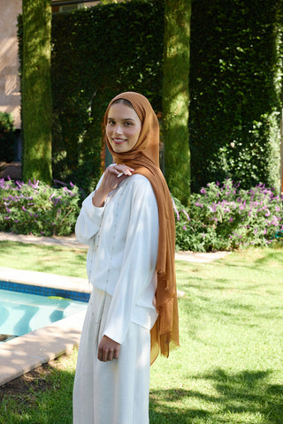 Soft Line Cotton Scarf Almond