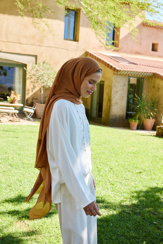 Soft Line Cotton Scarf Almond