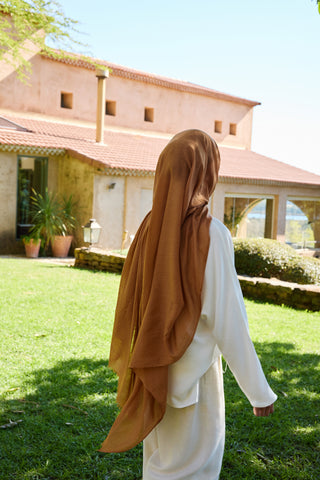 Soft Line Cotton Scarf Almond
