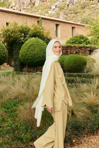Soft Line Cotton Scarf Bone