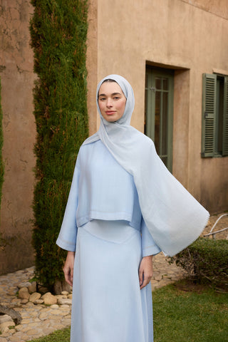Soft Line Cotton Scarf Light Blue
