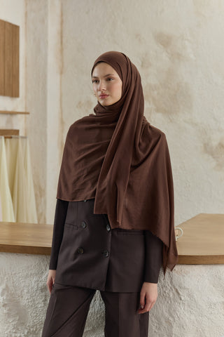 Soft Line Cotton Scarf Dark Brown