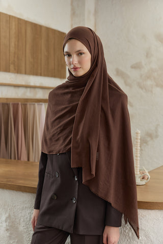 Soft Line Cotton Scarf Dark Brown