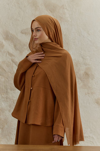 Soft Line Cotton Scarf Almond