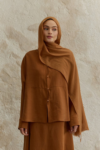 Soft Line Cotton Scarf Almond