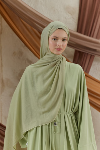 Soft Line Cotton Scarf Almond Green