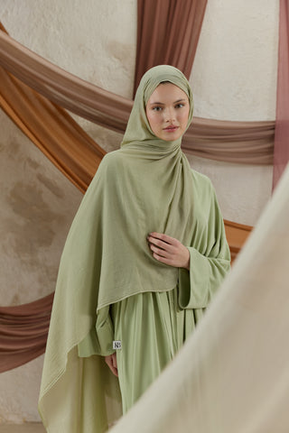 Soft Line Cotton Scarf Almond Green