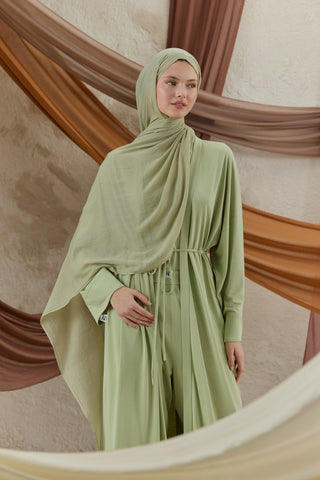 Soft Line Cotton Scarf Almond Green