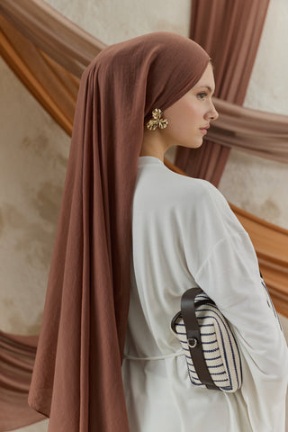 Soft Line Cotton Scarf Chestnut