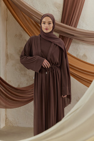 Soft Line Cotton Scarf Reddish Brown