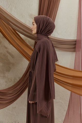 Soft Line Cotton Scarf Reddish Brown