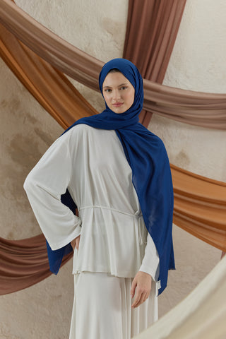 Soft Line Cotton Scarf Navy