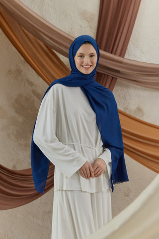 Soft Line Cotton Scarf Navy