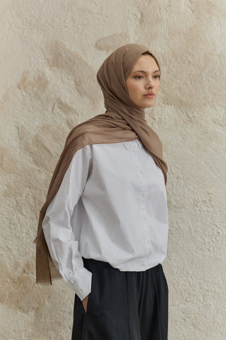Soft Line Cotton Scarf Milky Coffee