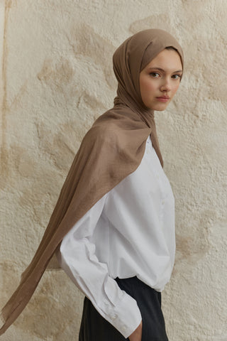 Soft Line Cotton Scarf Milky Coffee