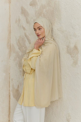 Soft Line Cotton Scarf Pale Yellow