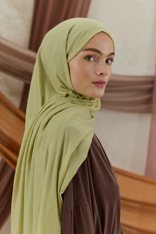 Soft Line Cotton Scarf Pale Green
