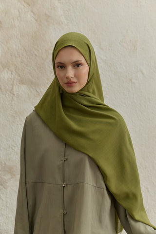 Soft Line Cotton Scarf Oil Green