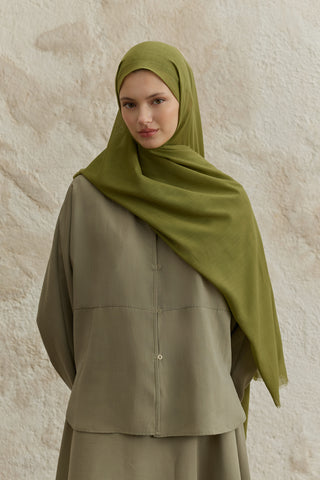Soft Line Cotton Scarf Oil Green