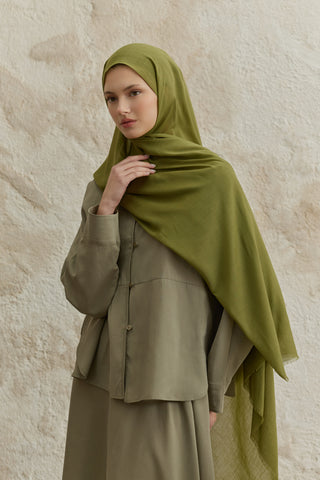 Soft Line Cotton Scarf Oil Green