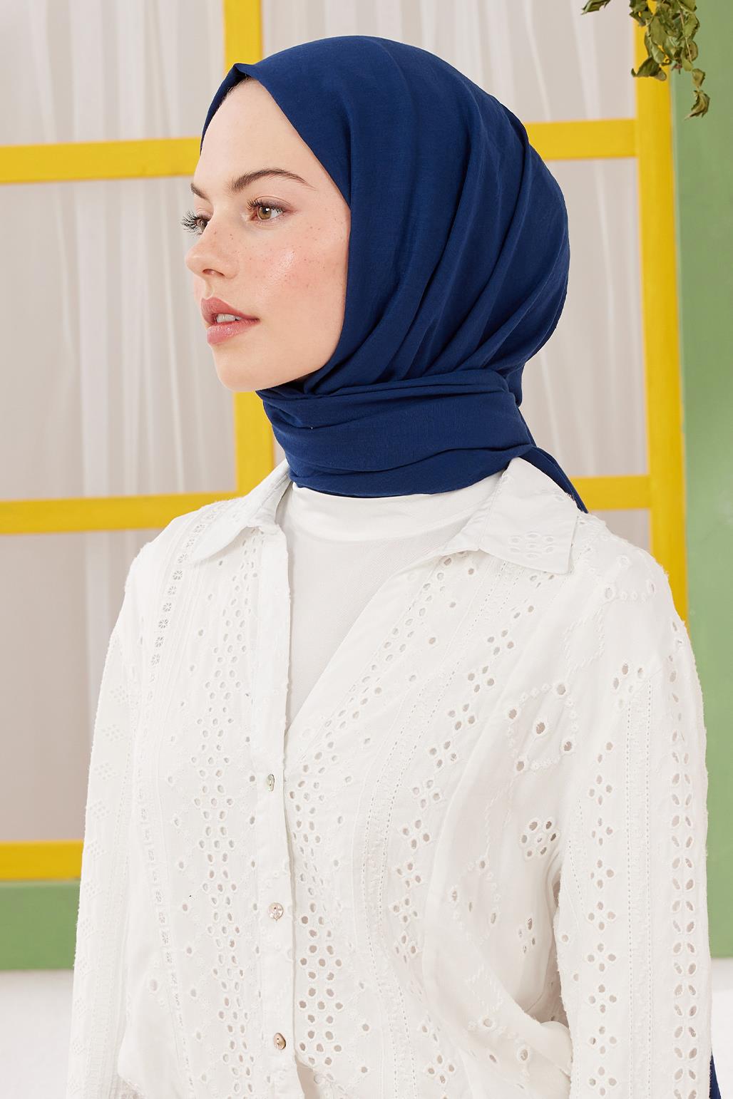 Soft Combed Cotton Shawl Navy Blue