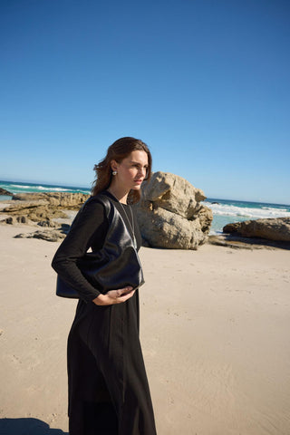 Soft Textured Leather Tote Bag Black