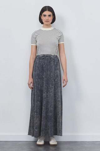 Faded Effect Flared Skirt Smoked