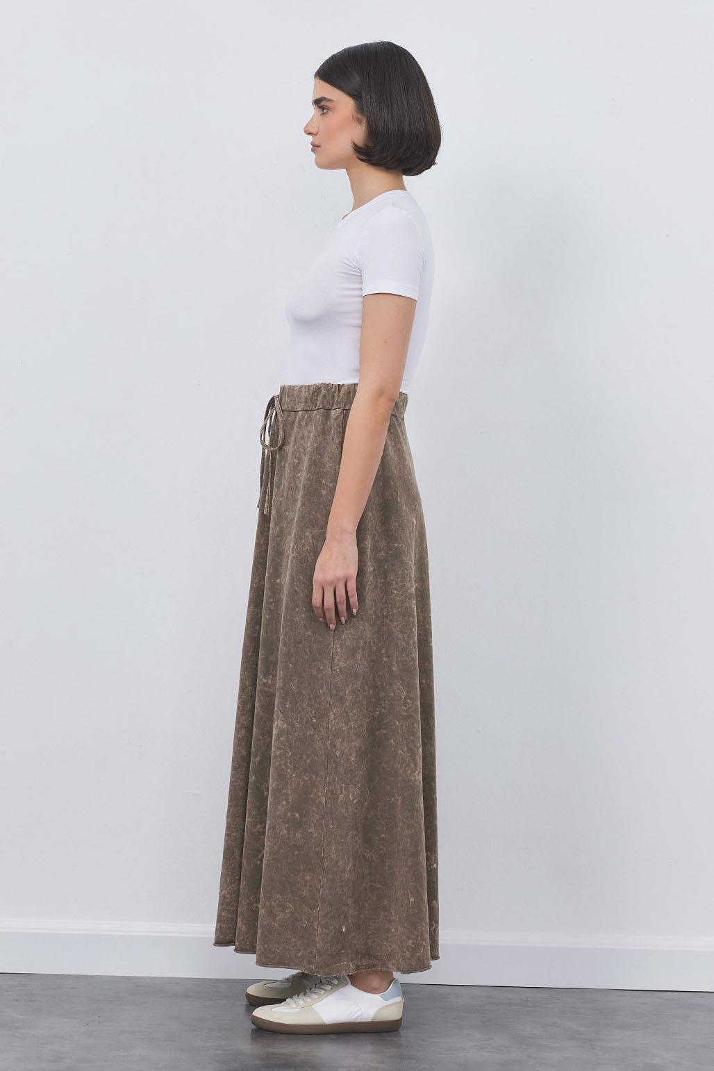 Faded Effect Flared Skirt Brown