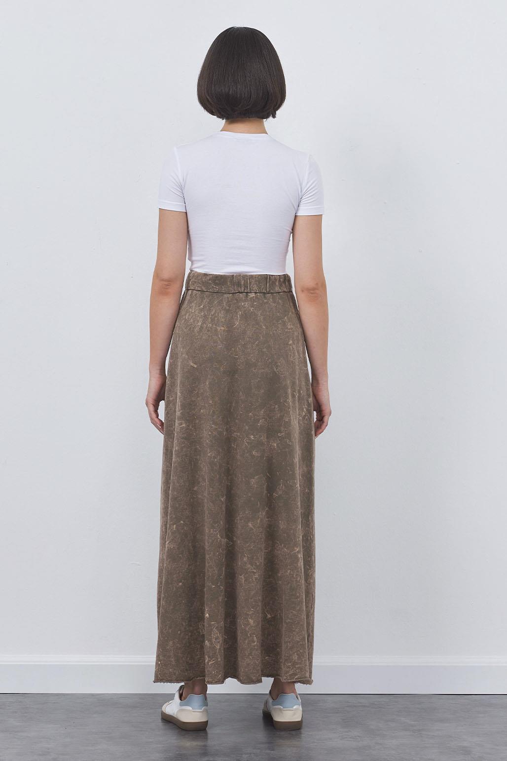Faded Effect Flared Skirt Brown