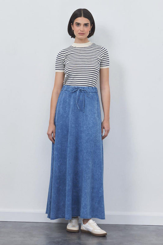 Faded Effect Flared Skirt Blue