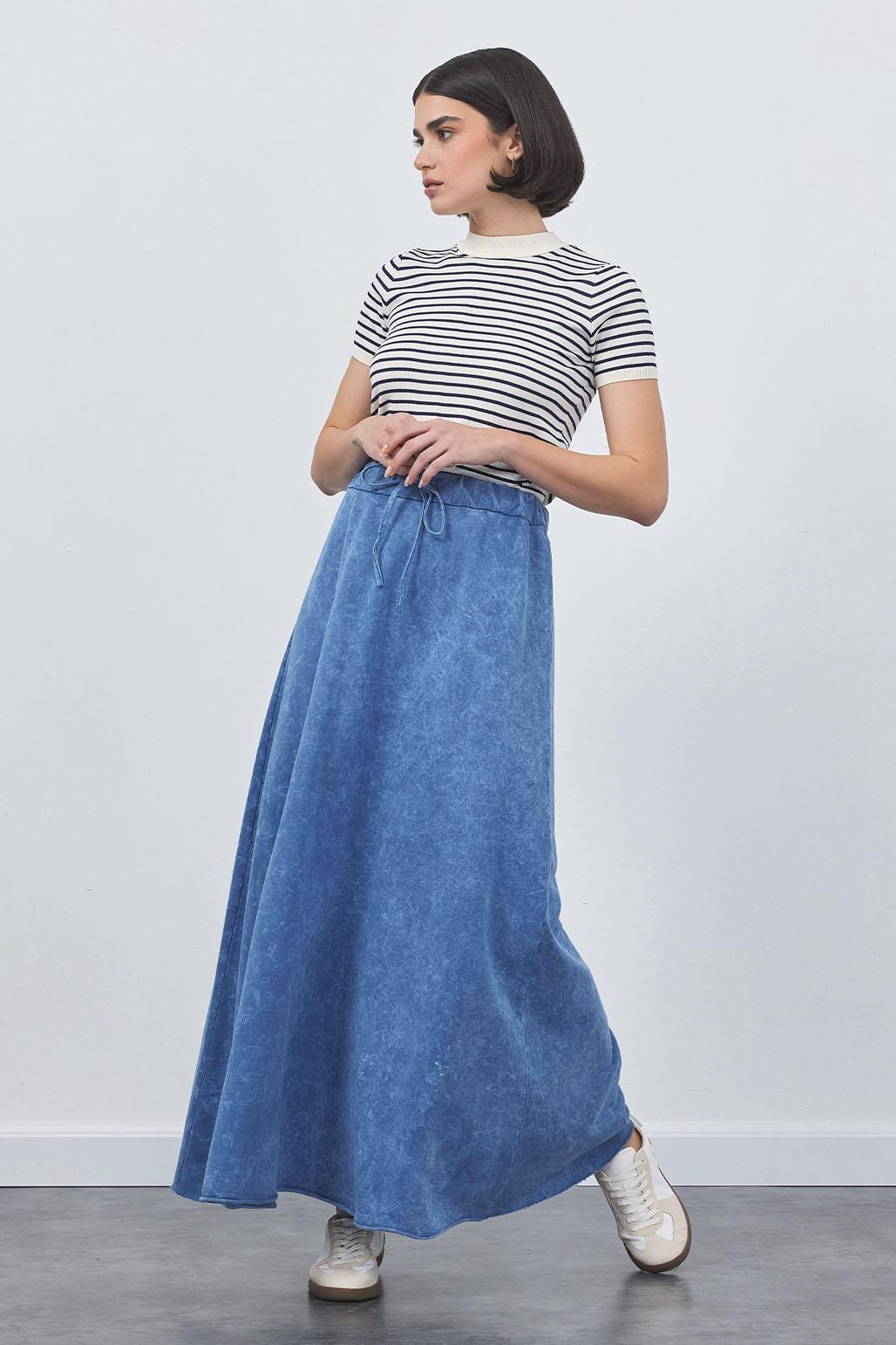 Faded Effect Flared Skirt Blue