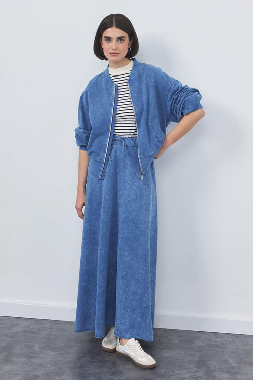 Pale Effect Cardigan Skirt Set Indigo