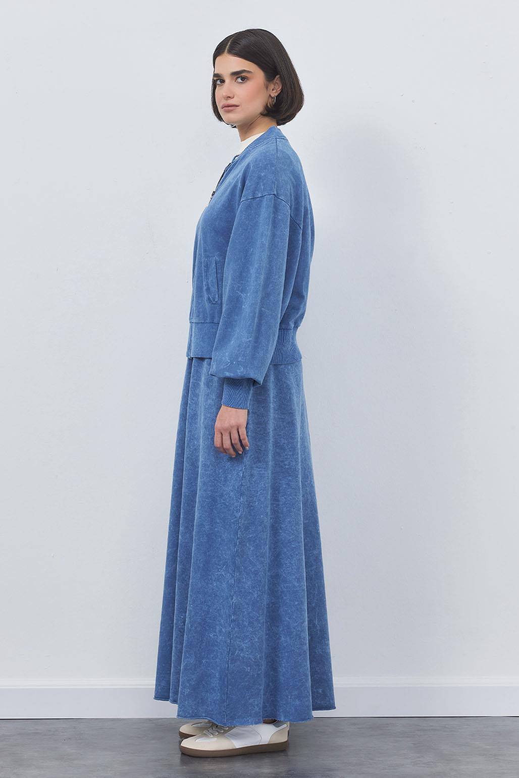 Pale Effect Cardigan Skirt Set Indigo