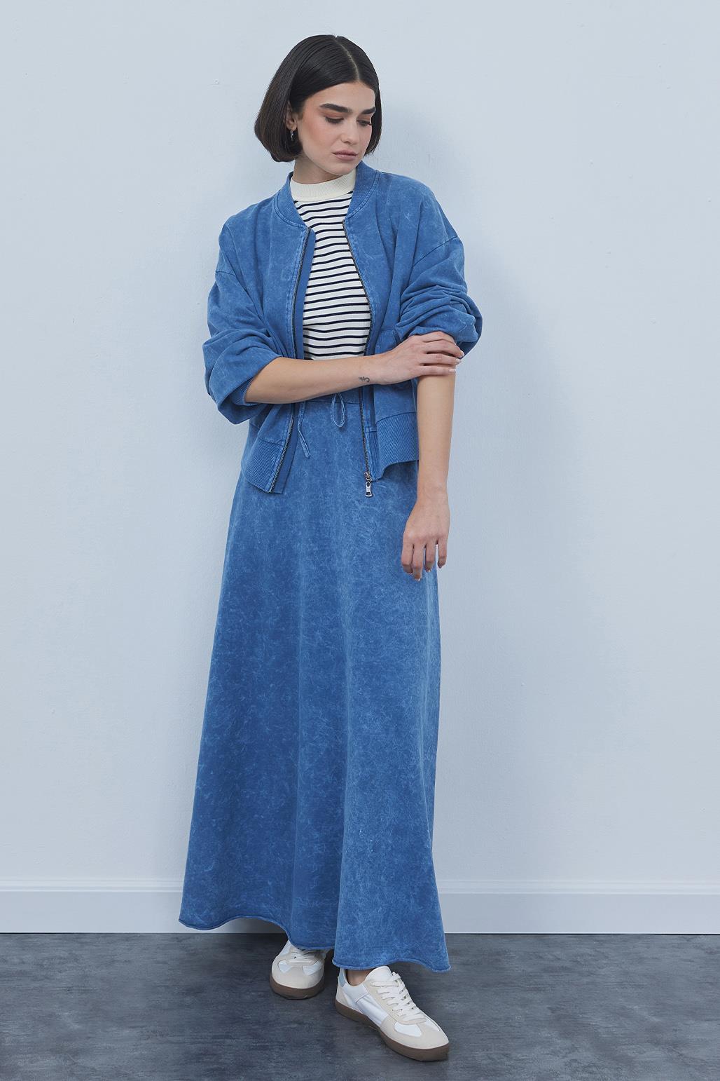 Pale Effect Cardigan Skirt Set Indigo