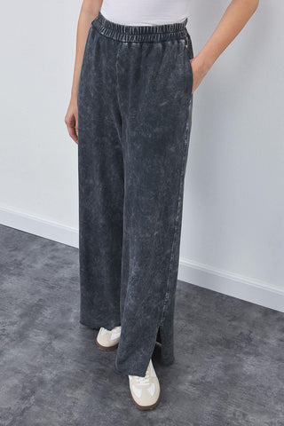 Faded Effect Slit Trousers Black