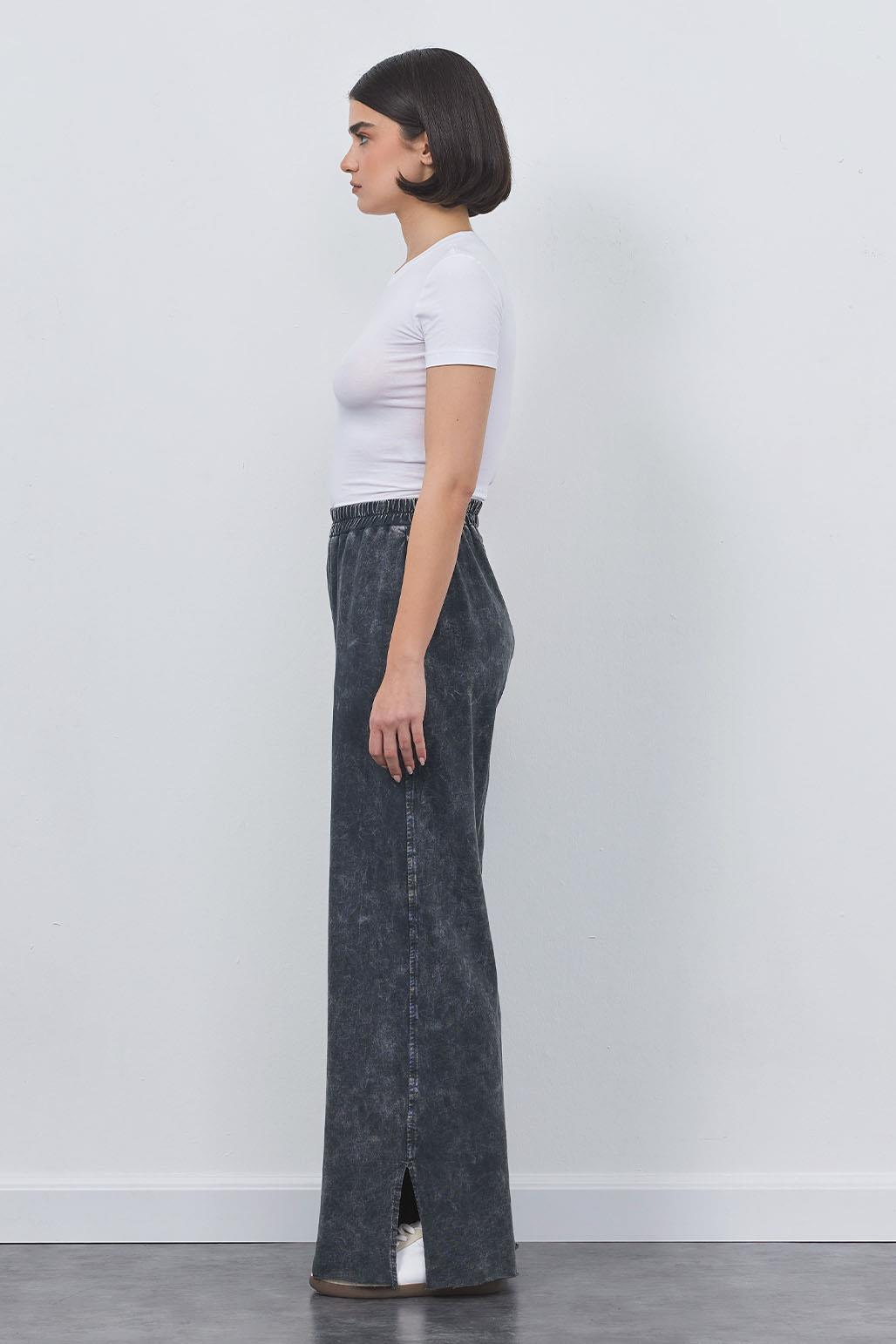 Faded Effect Slit Trousers Black