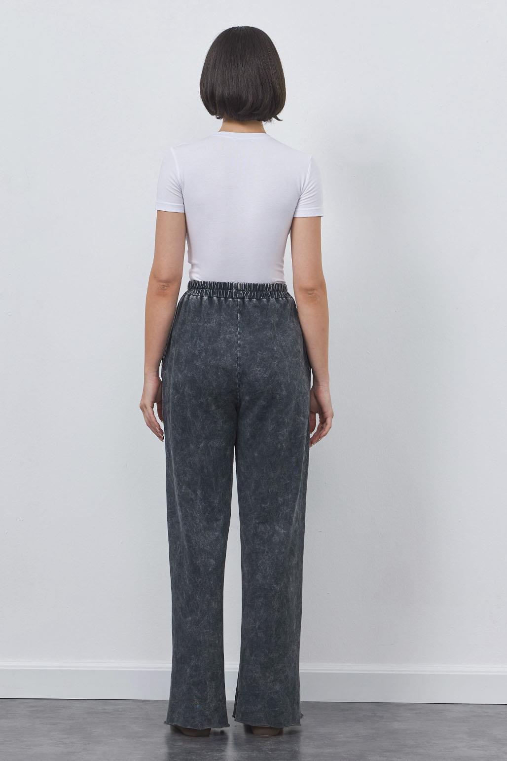 Faded Effect Slit Trousers Black