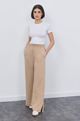 Faded Effect Slit Trousers Mink