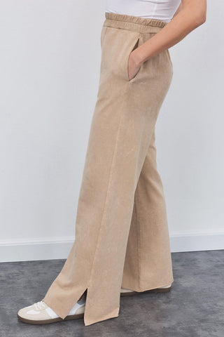 Faded Effect Slit Trousers Mink