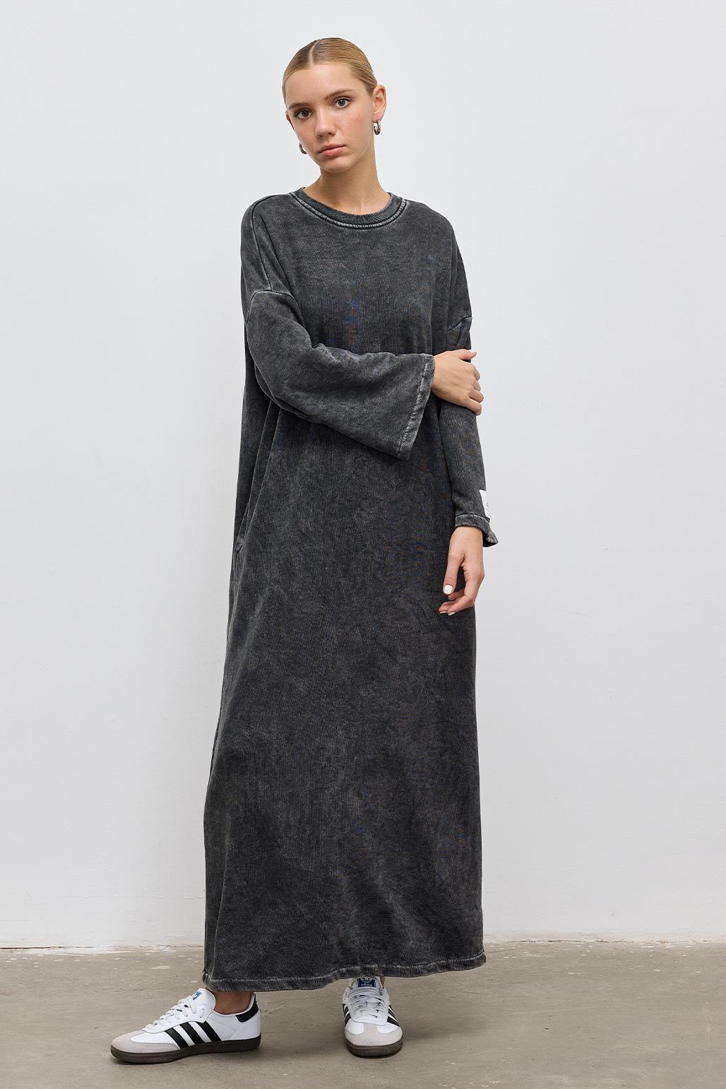 Faded Effect Basic Dress Anthracite