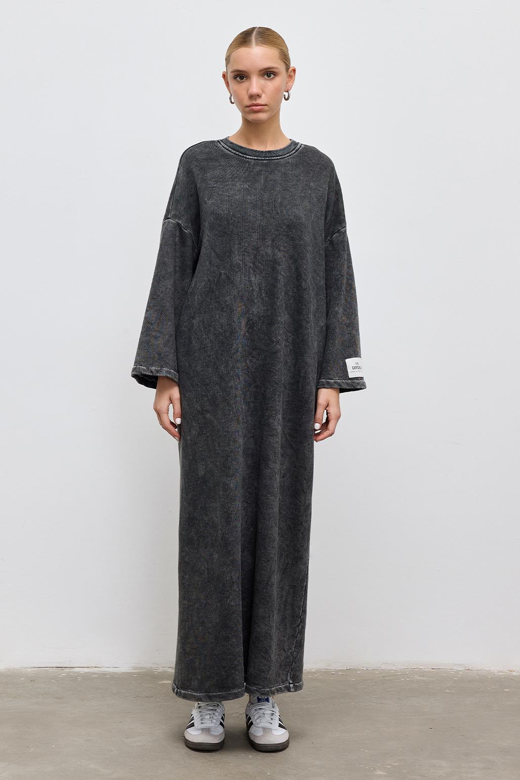 Faded Effect Basic Dress Anthracite