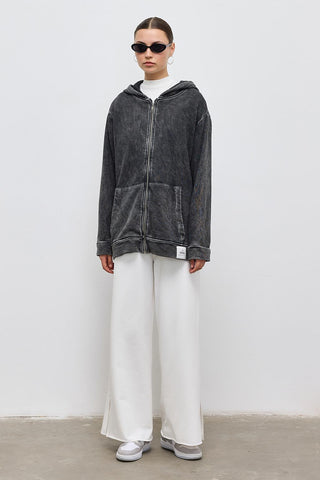 Faded Effect Cardigan with Hood Anthracite