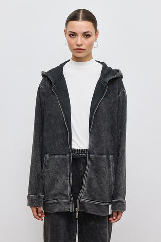 Faded Effect Cardigan with Hood Anthracite