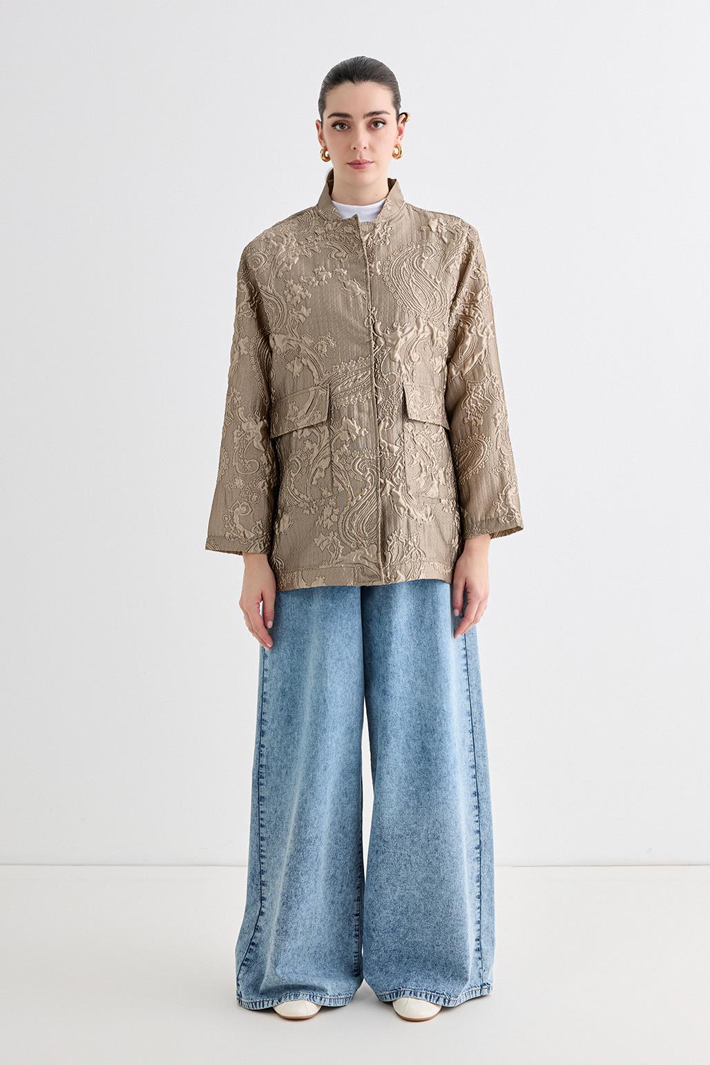 Sonia Jacquard Bomber Jacket Beige